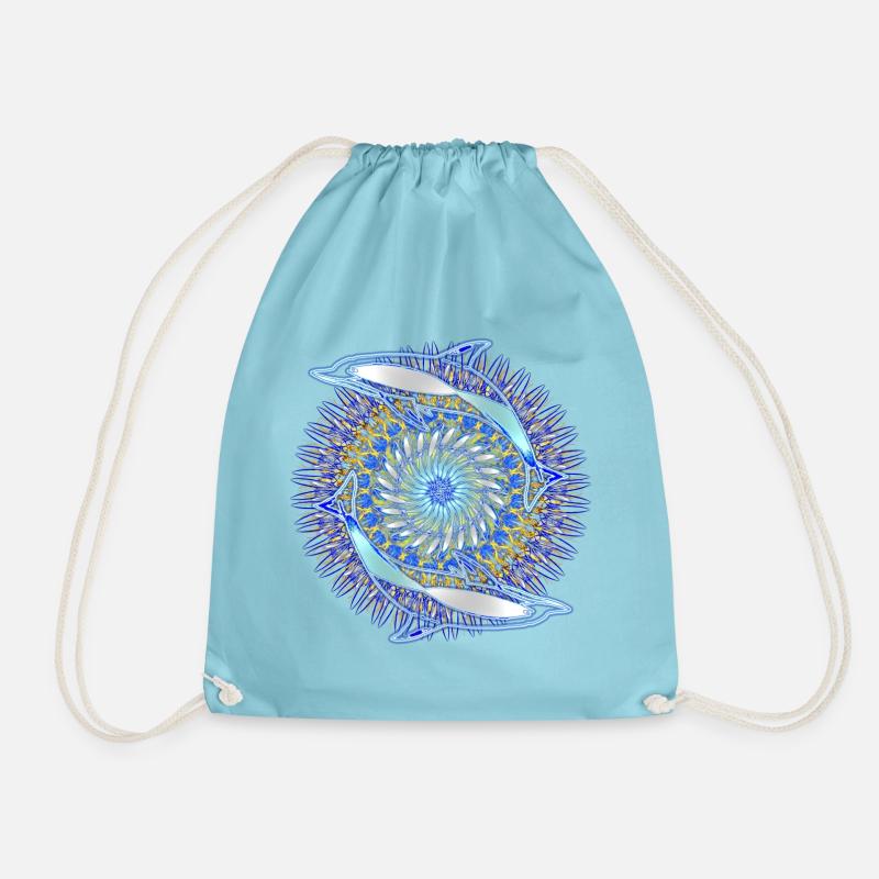 Dolphin Kaleidoscope 10 - Drawstring Bag - aqua