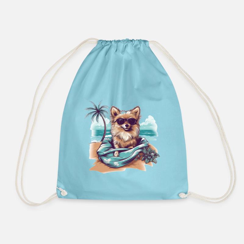 Zwergspitz mit Sonnenbrille am Strand - Turnbeutel - Aqua
