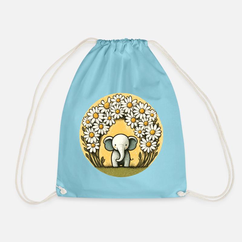Elefant im Gänseblümchen-Ring - Turnbeutel - Aqua