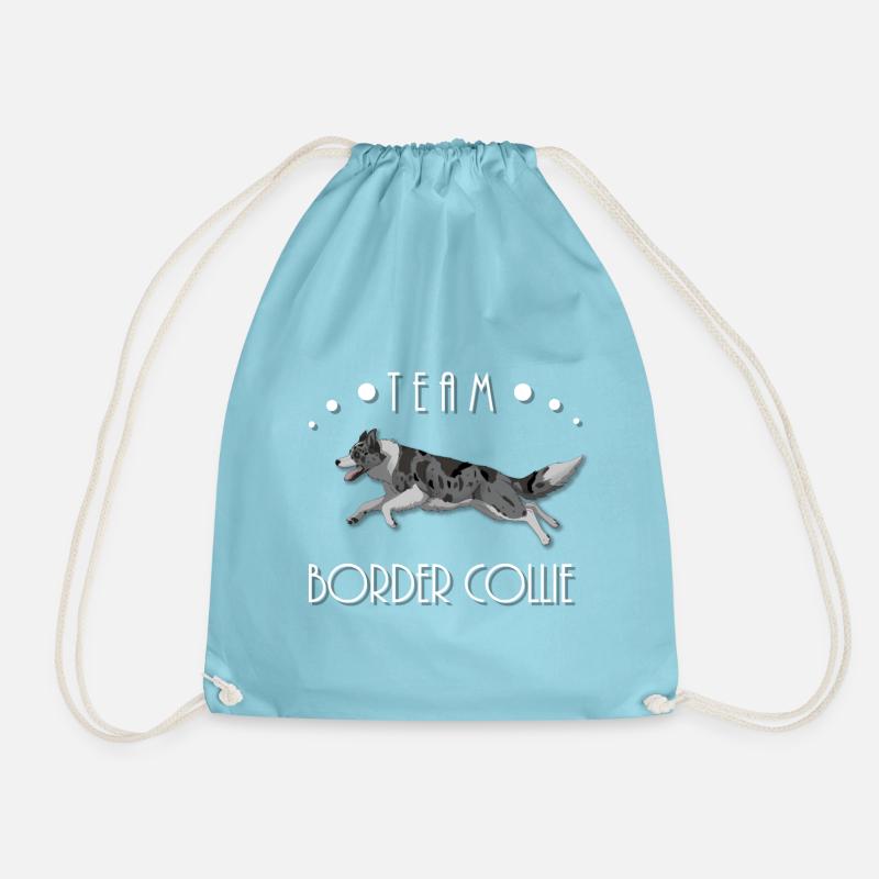Team Border Collie - Blue Merle - Drawstring Bag - aqua