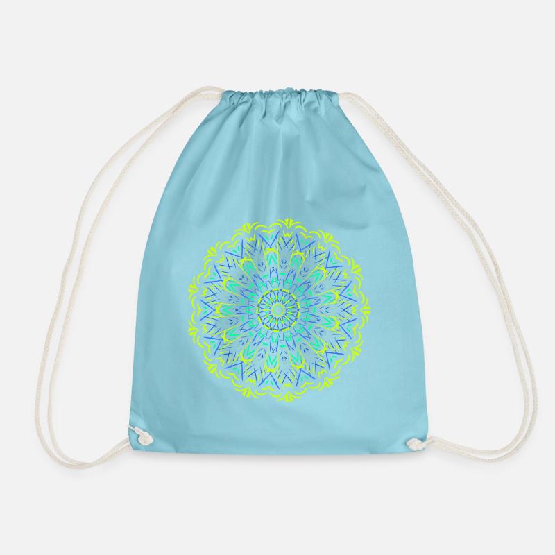 Leuchtendes Mandala Neon Design - Turnbeutel - Aqua