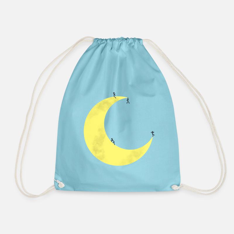 Moon with stick figures - Drawstring Bag - aqua