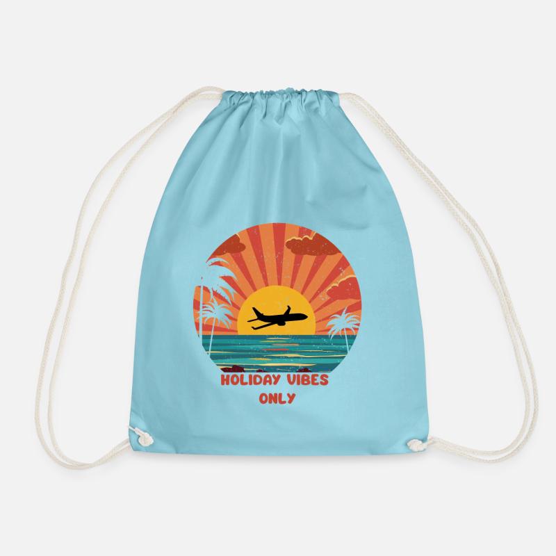 Sunset Airplane Vacation Design - Drawstring Bag - aqua