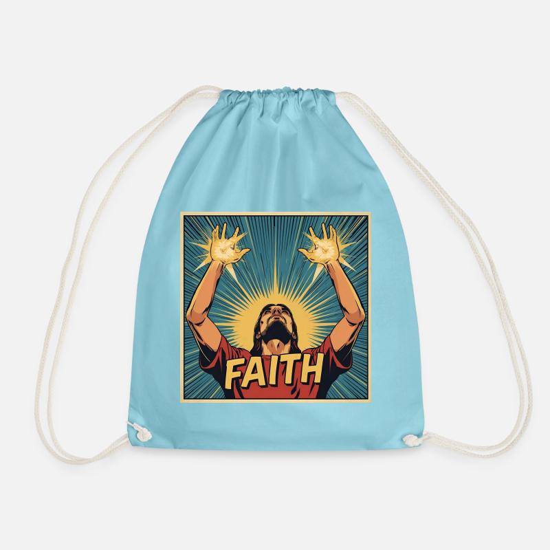 Faith power in comic style - Drawstring Bag - aqua