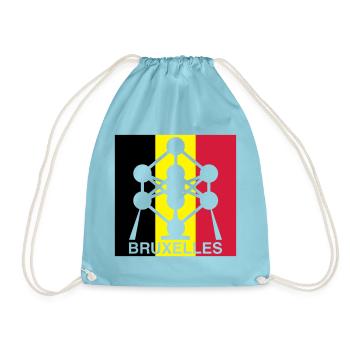 Atomium Brussels – Quadrat-Design mit belgischer Flagge - Turnbeutel - Aqua - Vorne