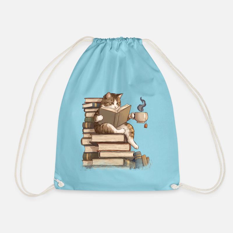 Katze liest Bücher - Turnbeutel - Aqua