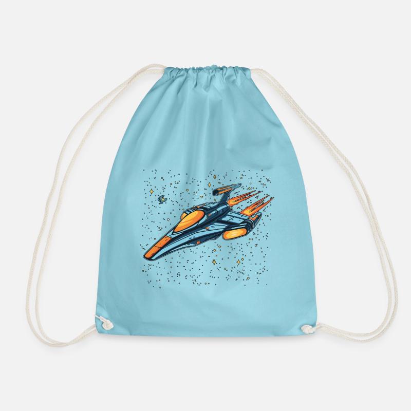 Retro futuristic spaceship moving fast into space - Drawstring Bag - aqua