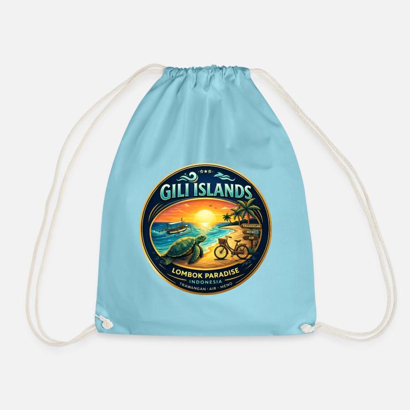 Gili Islands Sunset Turtle Tee - Drawstring Bag - aqua