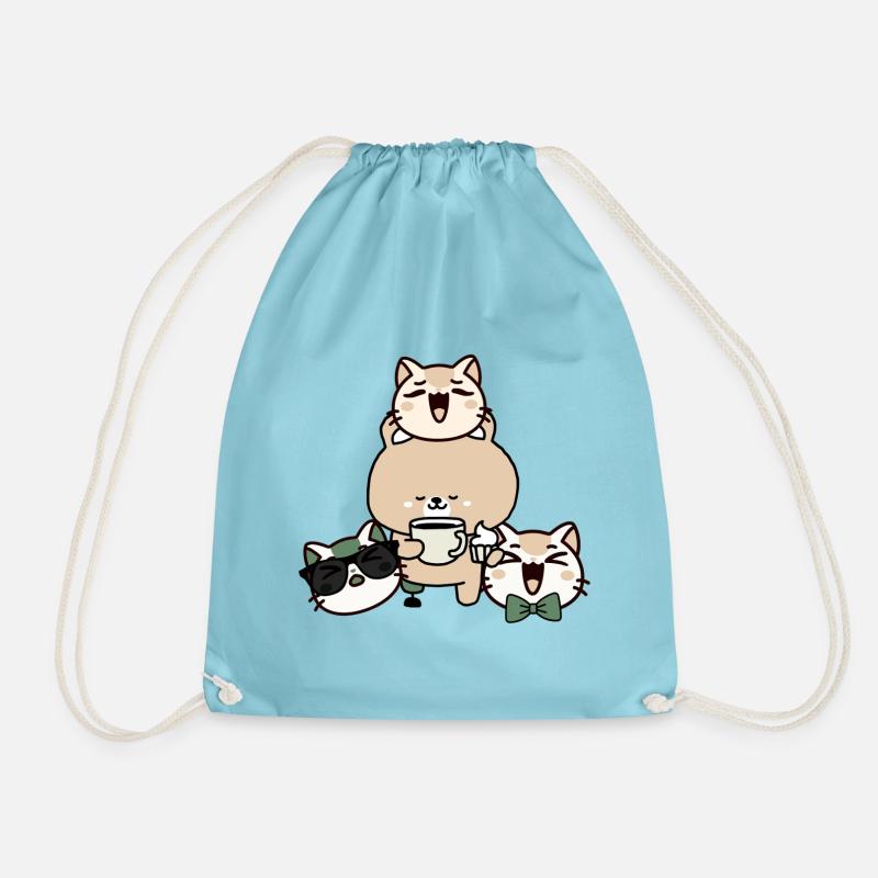 Cute Bear with Leg Prosthetic, Coffee and Cupcake - Drawstring Bag - aqua