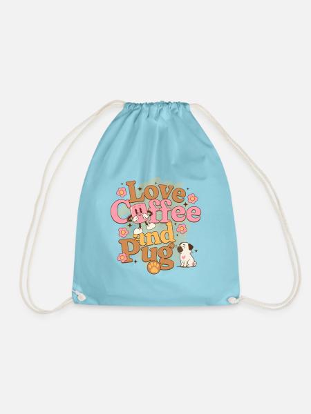 Love Coffee and Pugs – Mopsbesitzer Geschenk - Turnbeutel - Aqua