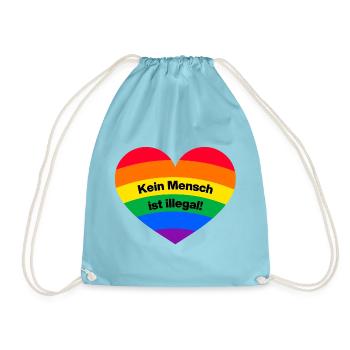 KEIN MENSCH IST ILLEGAL REGENBOGEN, GEGEN RECHTS - Turnbeutel - Aqua - Vorne