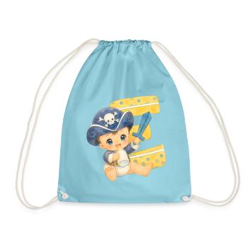 E - Buchstabe: Kleiner Piratenkapitän Baby - Turnbeutel - Aqua - Vorne