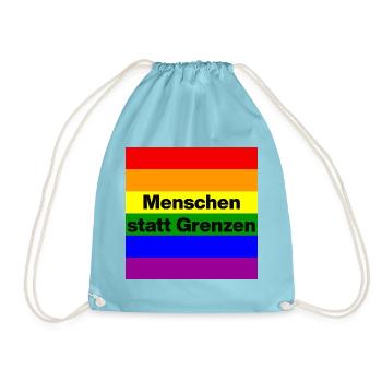MENSCHEN STATT GRENZEN. BOTSCHAFT GEGEN RECHTS - Turnbeutel - Aqua - Vorne