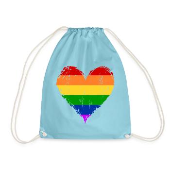 Regenbogen Herz used - Turnbeutel - Aqua - Vorne