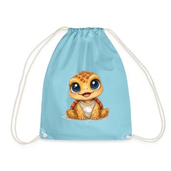 Kuschel Turtle mit großen Augen - Turnbeutel - Aqua - Vorne