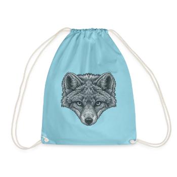 graues polarfuchs gesicht, Linienkunst Schwarzweiß - Turnbeutel - Aqua - Vorne