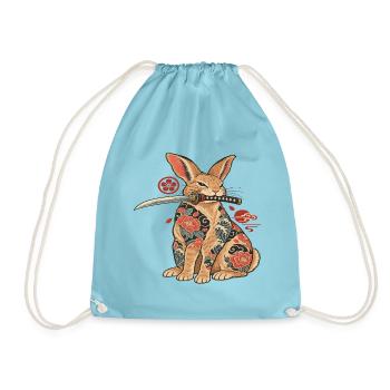 Katzen-Samurai mit Blüten-Tattoo - Turnbeutel - Aqua - Vorne