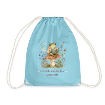 Frosch liest unter Cottagecore-Pilzen - Turnbeutel - Aqua - Vorne