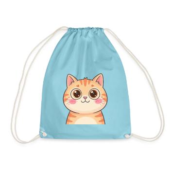 Süße Orange Katze Kawaii Katzenliebe T-Shirt - Turnbeutel - Aqua - Vorne