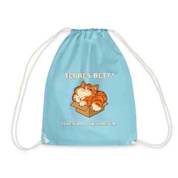 Kartonliebe Katze – Teures Bett - Turnbeutel - Aqua - Vorne
