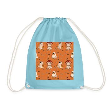 Halloween Katzen Geister Pilz Muster - Turnbeutel - Aqua - Vorne