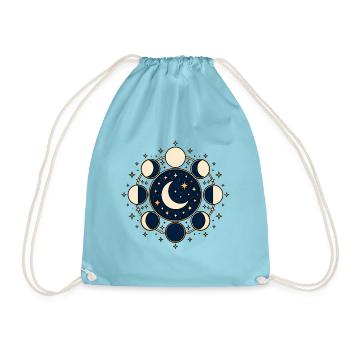 Mondphasen Kreis Sterne Astronomie Vektor Shirt - Turnbeutel - Aqua - Vorne