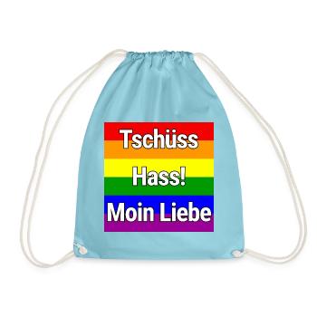 TSCHÜSS HASS MOIN LIEBE REGENBOGEN STATEMENT SHIRT - Turnbeutel - Aqua - Vorne