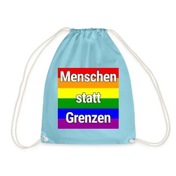 MENSCHEN STATT GRENZEN REGENBOGEN STATEMENT - Turnbeutel - Aqua - Vorne
