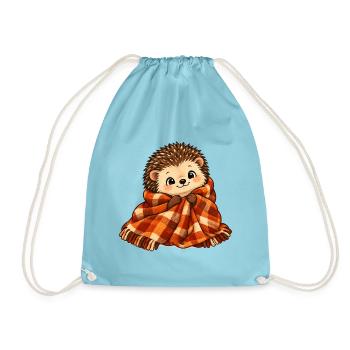 Kuscheliger Igel mit Plaidschal - Turnbeutel - Aqua - Vorne