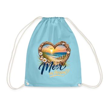 Meer im Herzen: Strandherz-Design - Turnbeutel - Aqua - Vorne