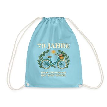 70 Jahre Fahrrad Tagesplan - Turnbeutel - Aqua - Vorne