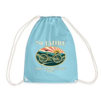 70 Jahre Lieblingsgang: Fahrrad-Retro - Turnbeutel - Aqua - Vorne