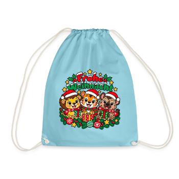 Frohe Weihnacht Tiere - Turnbeutel - Aqua - Vorne