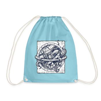 Nautischer Kraken Globus - Turnbeutel - Aqua - Vorne