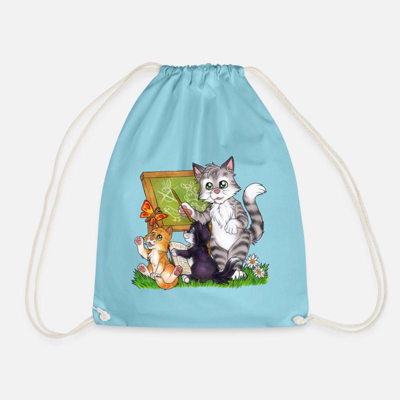 Niedlich Katze Schule Einschulung Lehrer Geschenk - Turnbeutel - Aqua