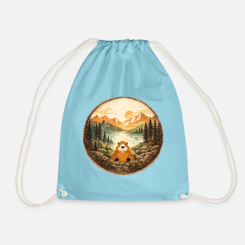 Marmot forest lake mountain - Drawstring Bag - aqua