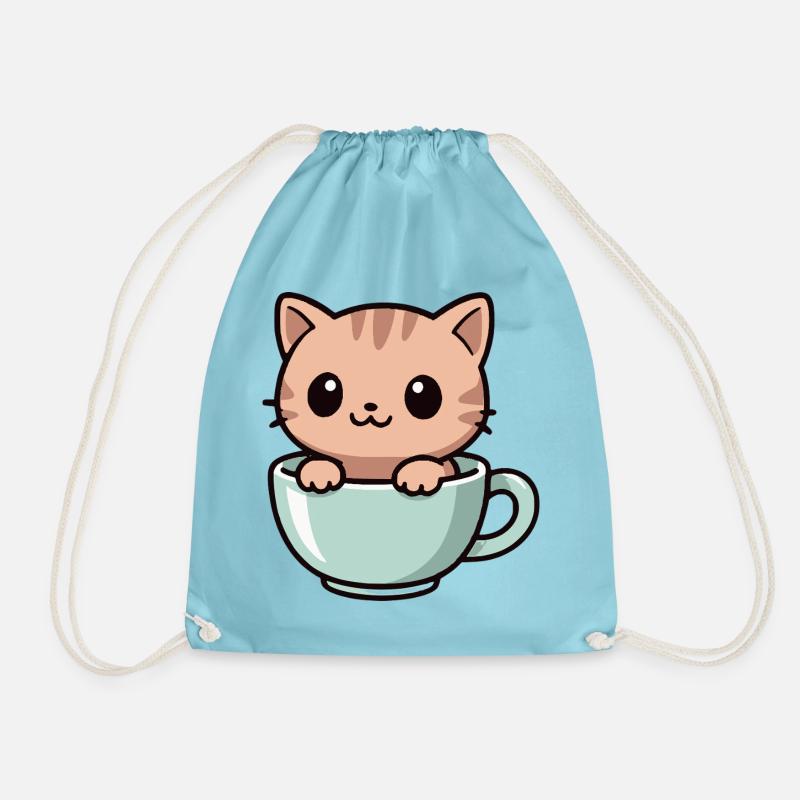 Cat in Coffee Mug - Cute Motif - Drawstring Bag - aqua
