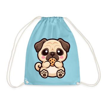 Mops Hund Keks Cartoon Kawaii Süßigkeit - Turnbeutel - Aqua - Vorne