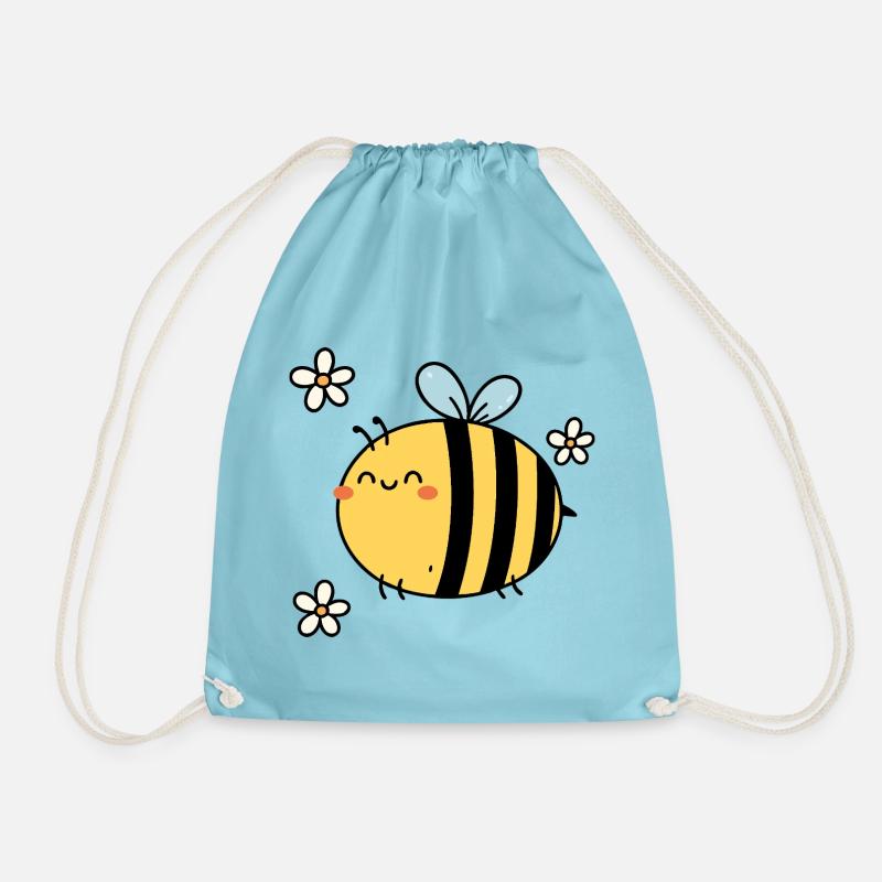 Buzzing with Joy – Kawaii Bee & Blossoms - Drawstring Bag - aqua
