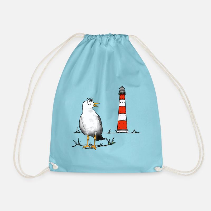 Möwe, Leuchtturm, Meer - Turnbeutel - Aqua
