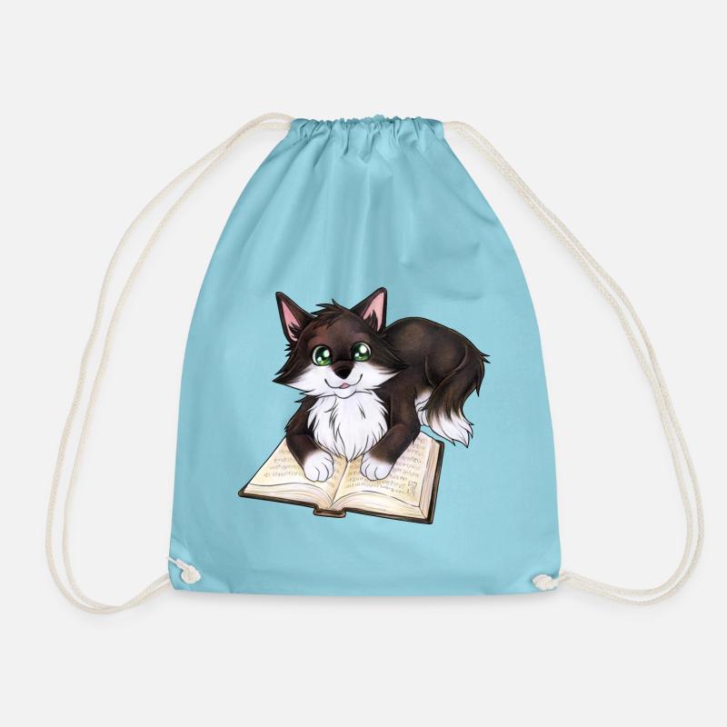 Niedliche Katze mit Buch Schwarzer Kater Geschenk - Turnbeutel - Aqua