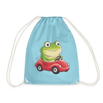  Fröhlicher Frosch Im Roten Flitzer Lustige - Turnbeutel - Aqua - Vorne