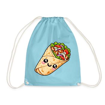 Kawaii Burrito Wrap Cartoon - Turnbeutel - Aqua - Vorne