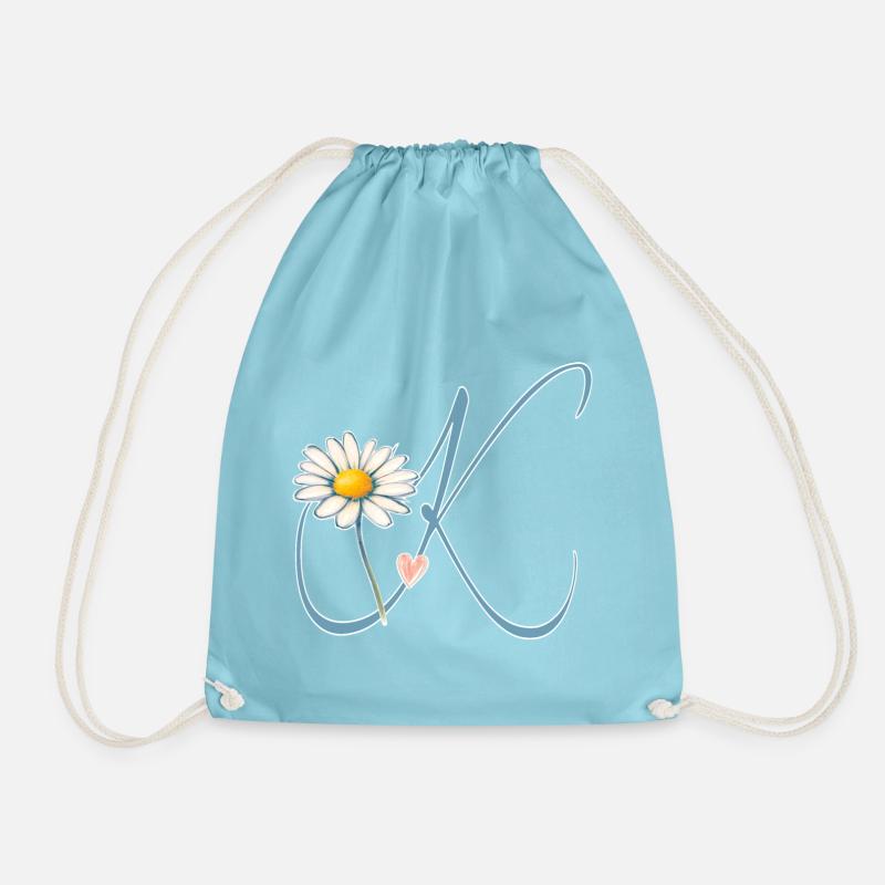 Buchstabe K Gänseblümchen Herz - Turnbeutel - Aqua