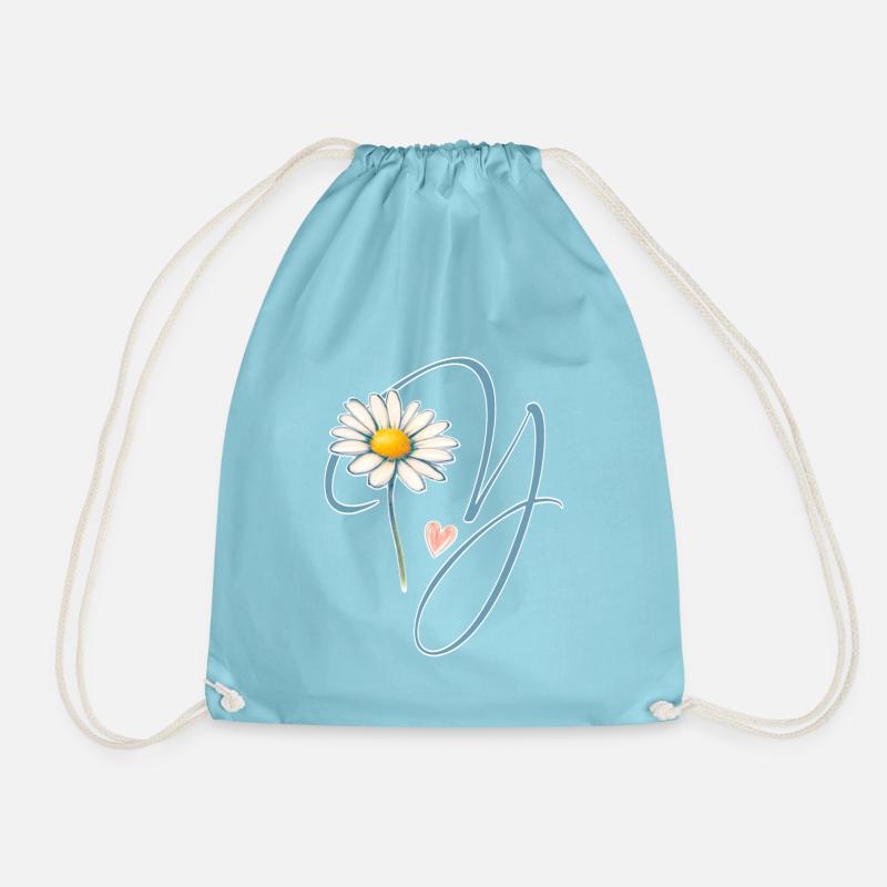 Buchstabe Y Gänseblümchen Herz - Turnbeutel - Aqua