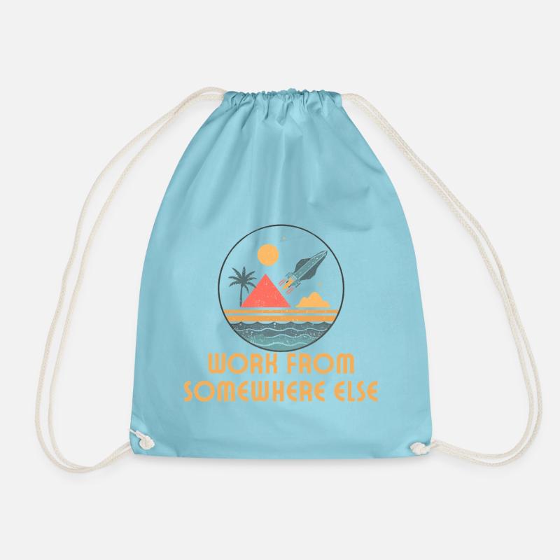 Working from anywhere – retro journey - Drawstring Bag - aqua