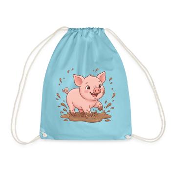 Matschspaß Schweinchen - Turnbeutel - Aqua - Vorne