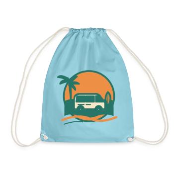 Sonnenuntergang Surfbus am Strand - Turnbeutel - Aqua - Vorne