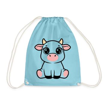 Cute Calf Baby Cow Sitting Kawaii - Drawstring Bag - aqua - Front