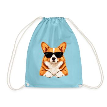 Corgi mit Sonnenbrille - Turnbeutel - Aqua - Vorne